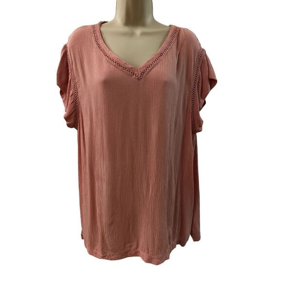 Buffalo David Bitton ~Womens Dusty Rose Vneck Blouse ~Gauze like fabric ~size XL - Picture 1 of 8